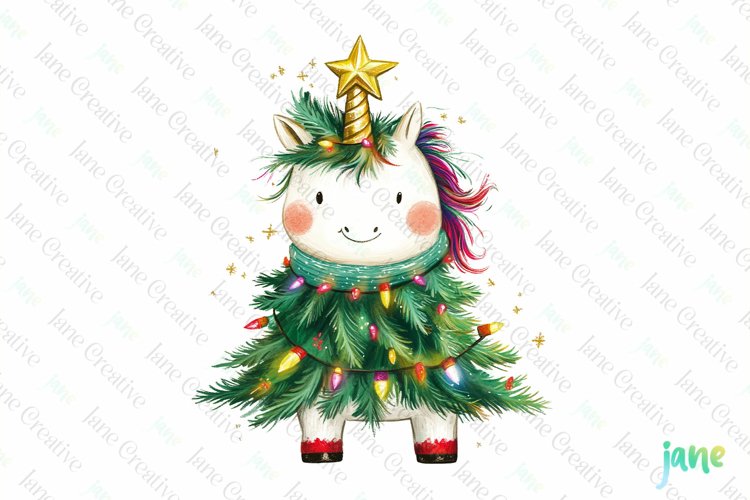 Unicorn Wrapped In Christmas Tree Clipart