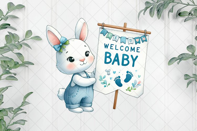 Blue Welcome Baby Bunny