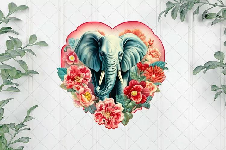 Vintage Elephant With Rose Flowers Clipart
