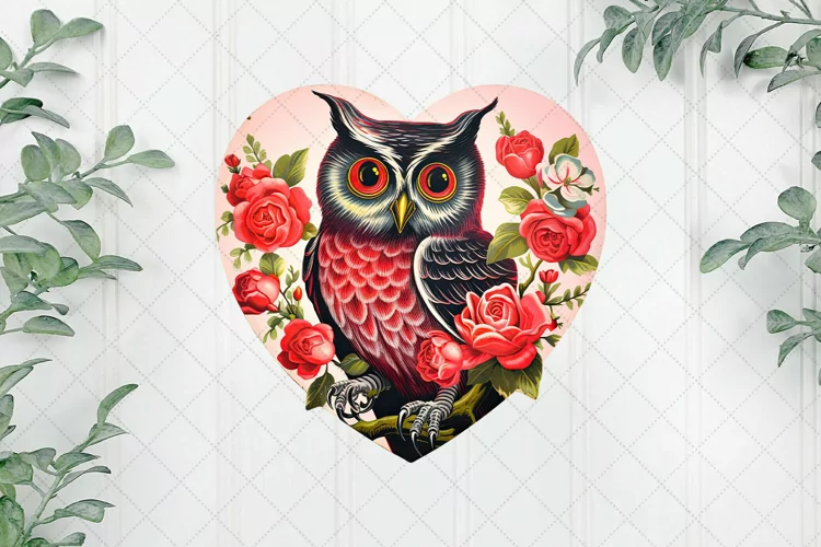 Vintage Owl With Rose Flowers Clipart