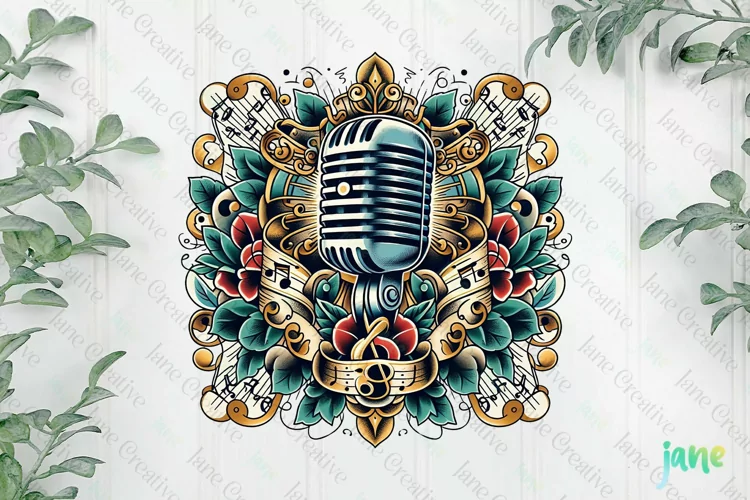 Vintage Microphone Neotraditional Tattoo Designs