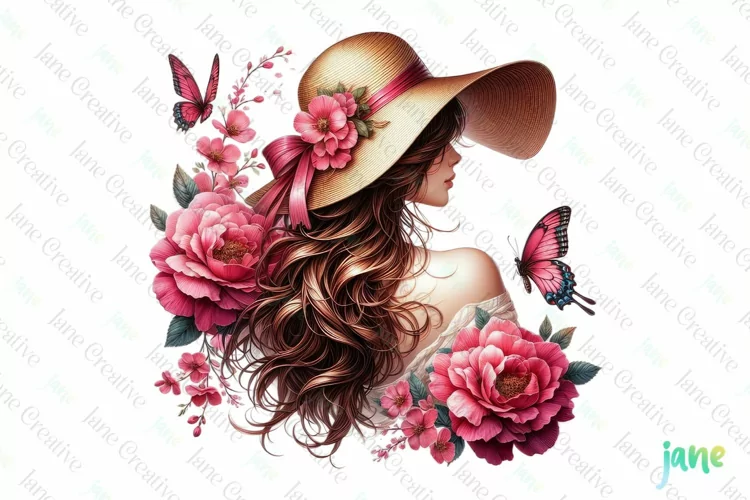 Woman Back Butterflies And Flowers