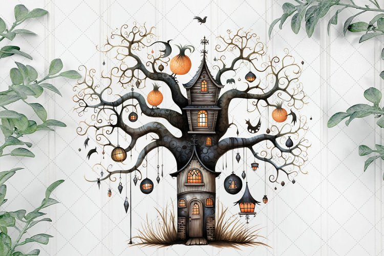 Cute Childish Halloween Tree Sublimation Clipart example image 1