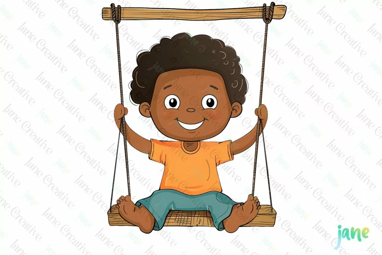 Hand Draw Children On Swing Sublimation