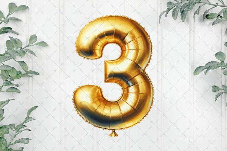 Gold Balloons Number 3 Clipart example image 1