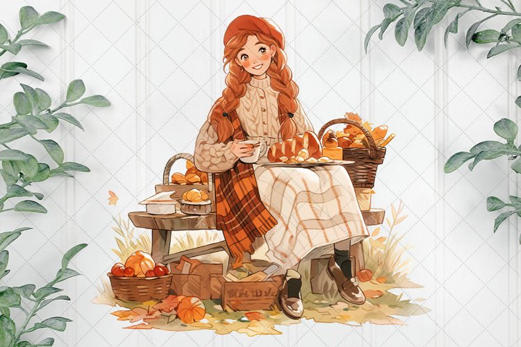 Autumn Picnic Girl Sublimation Clipart