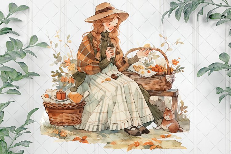 Autumn Picnic Girl Sublimation Clipart