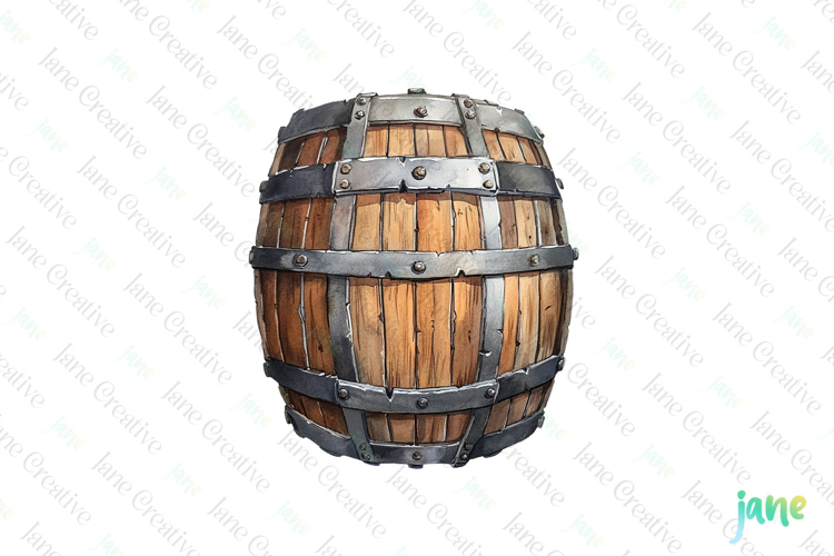 Watercolor Pirate Wooden Crate Clipart