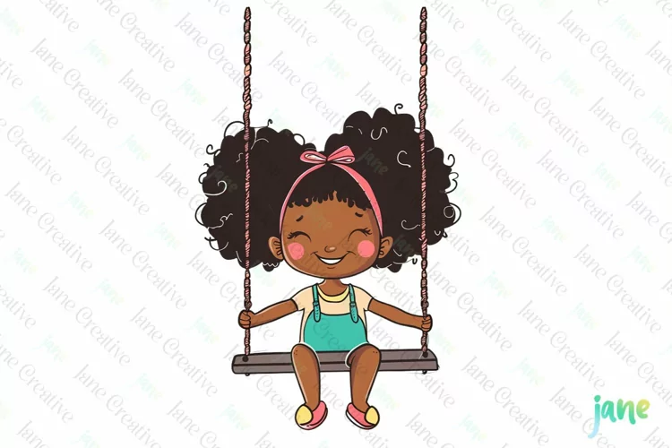 Hand Draw Children On Swing Sublimation
