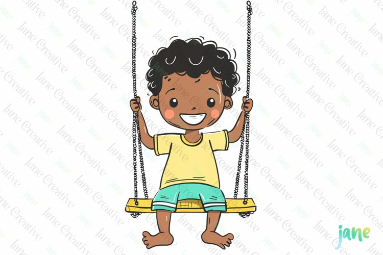 Hand Draw Children On Swing Sublimation example image 1