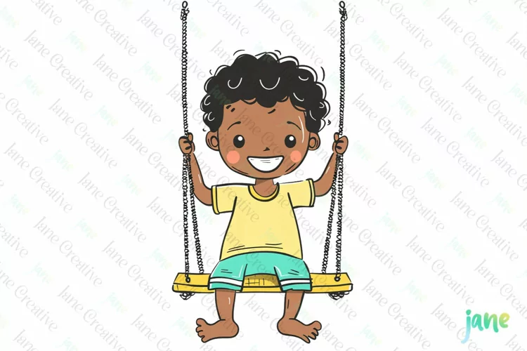 Hand Draw Children On Swing Sublimation