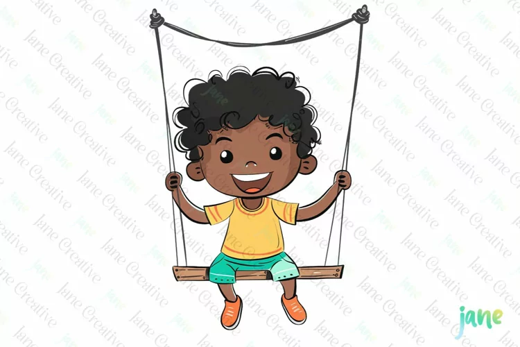 Hand Draw Children On Swing Sublimation