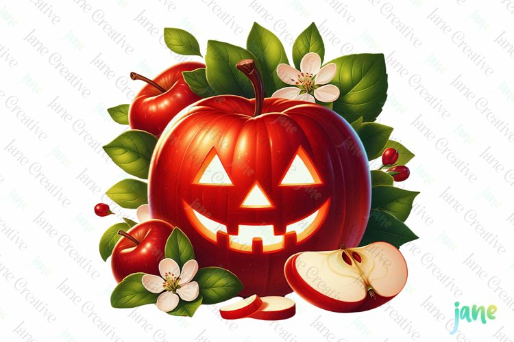 Apple Spooky Halloween Subliamtion Clipart