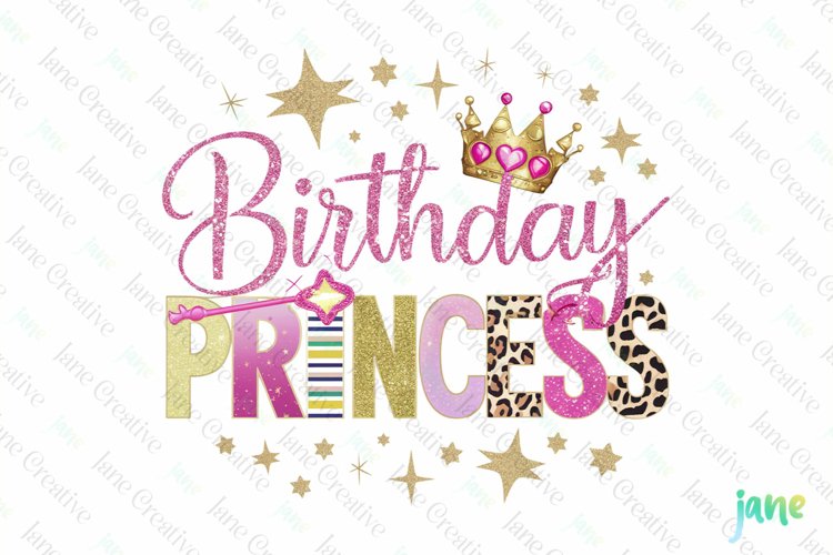 Birthday Princess Glitter Sublimation example image 1