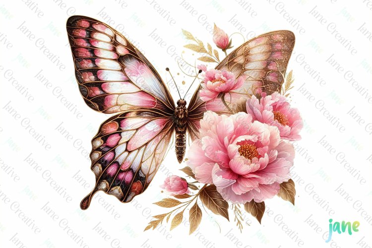 Butterfly Flowers Sublimation Clipart