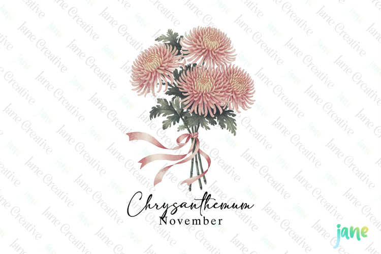 November - Watercolor Chrysanthemum Birth Month Flower PNG