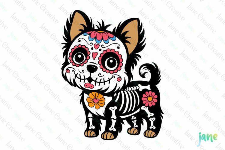 Yorkshire Terrier Day Of The Dead Dog Sublimation Clipart