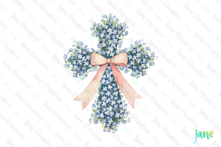 Spring Forget-me-nots Cross Coquette Bow Clipart