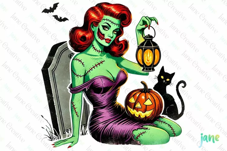 Halloween Vintage Pin-up Girl Clipart