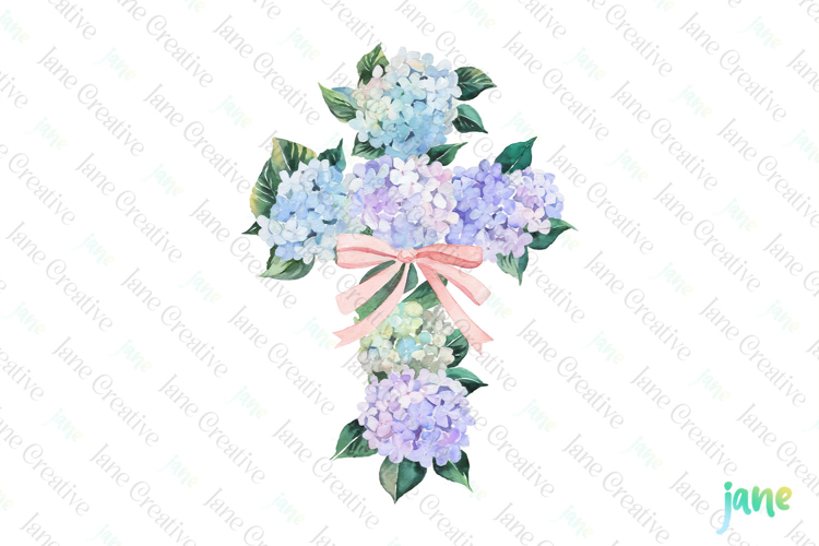 Spring Hydrangea clusters Cross Coquette Bow Clipart