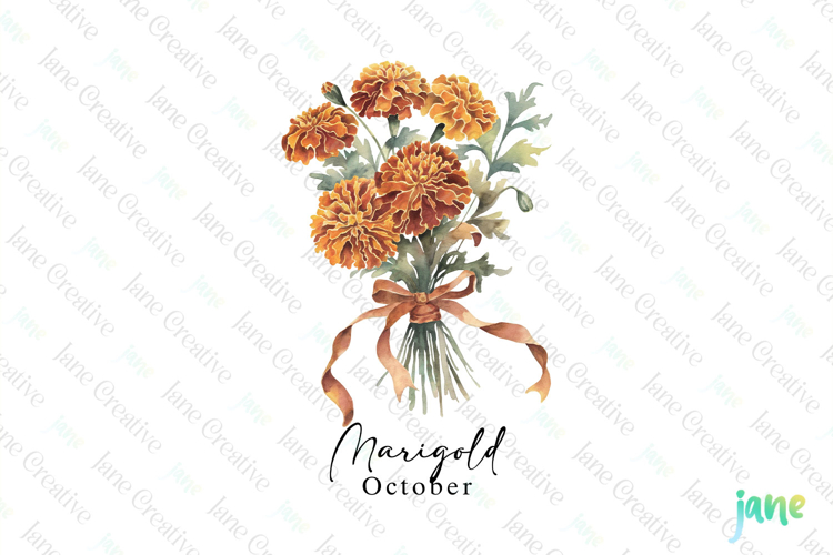 October - Watercolor Marigold Birth Month Flower Clipart