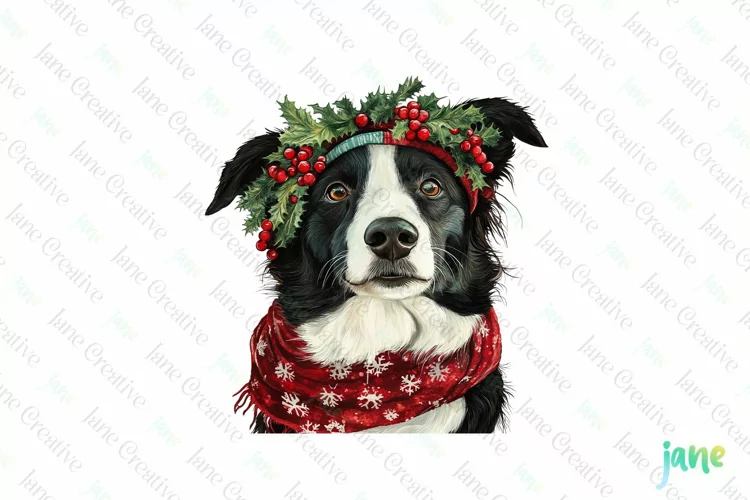 Border Collie Dog Old Vintage Christmas Sublimation