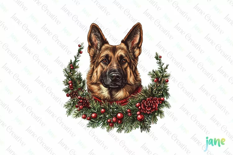German Shepherd Dog Old Vintage Christmas Sublimation