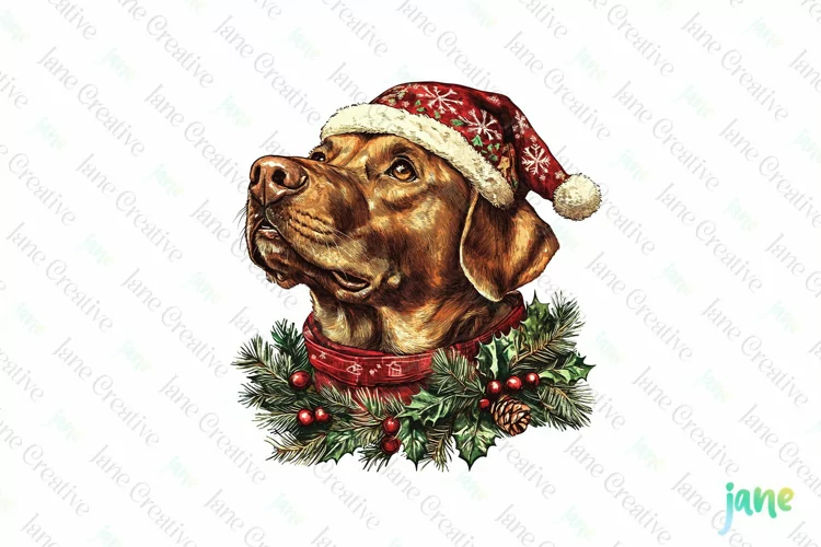 Labrador Retrieve Dog Old Vintage Christmas Sublimation