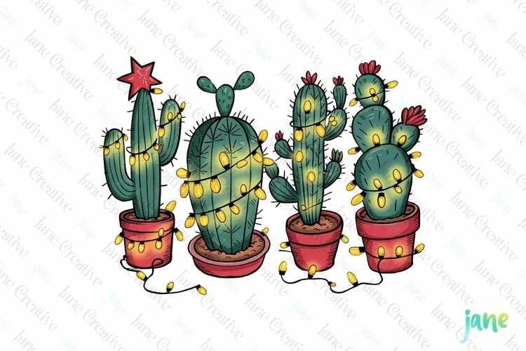 Vintage Christmas Cactus Clipart