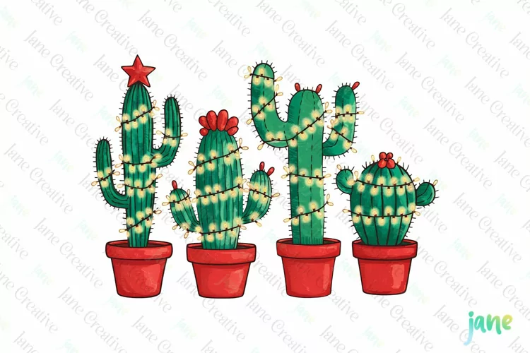 Vintage Christmas Cactus Clipart