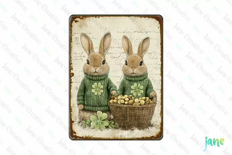 Vintage St Patrick's Day Bunnies Card