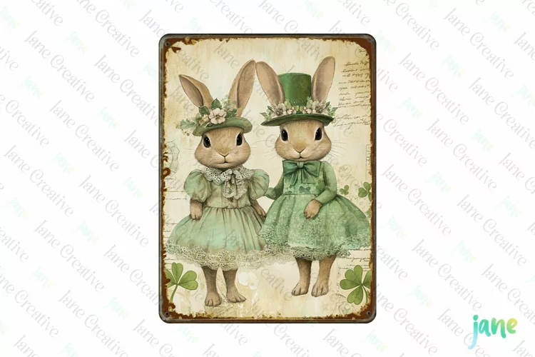 Vintage St Patrick's Day Bunnies Card
