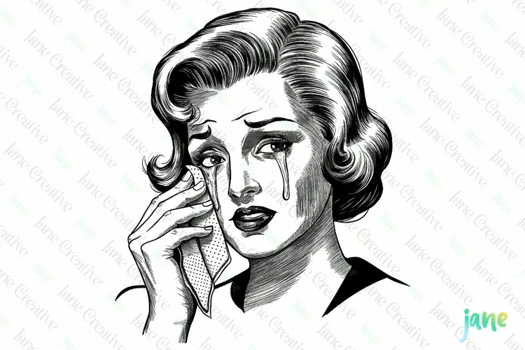 Vintage Woman Crying Sublimation Clipart