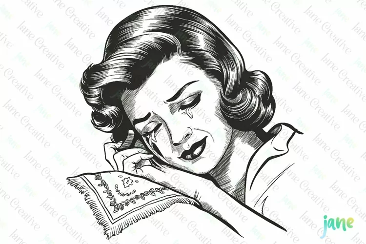 Vintage Woman Crying Sublimation Clipart