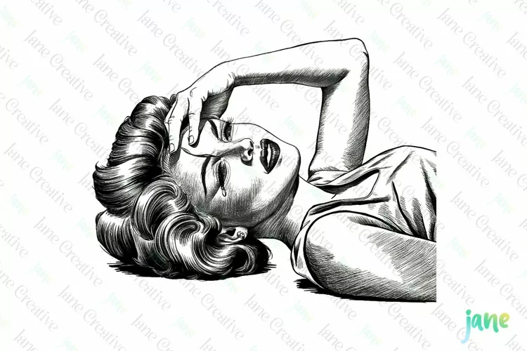 Vintage Woman Crying Sublimation Clipart