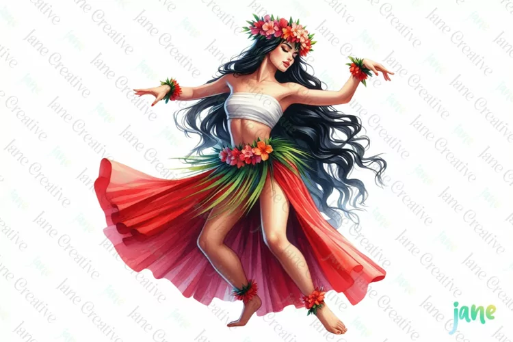 Watercolor Hawaiian Woman Sublimation