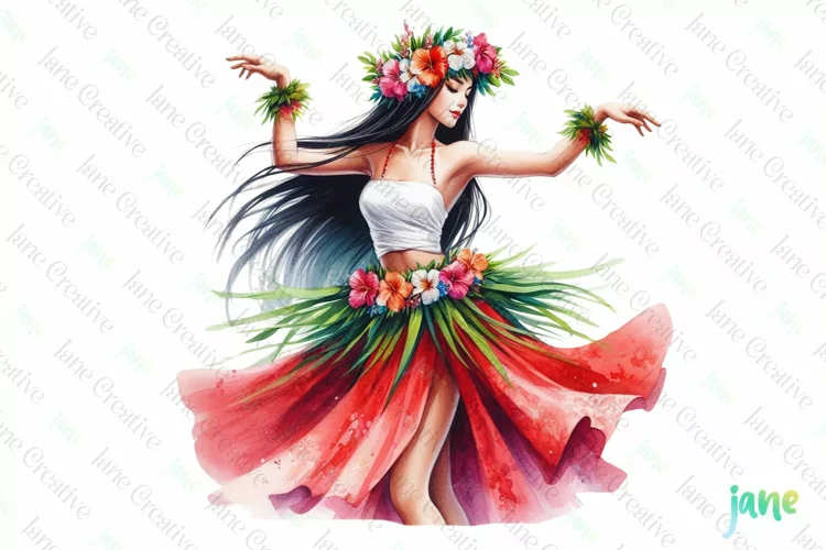 Watercolor Hawaiian Woman Sublimation