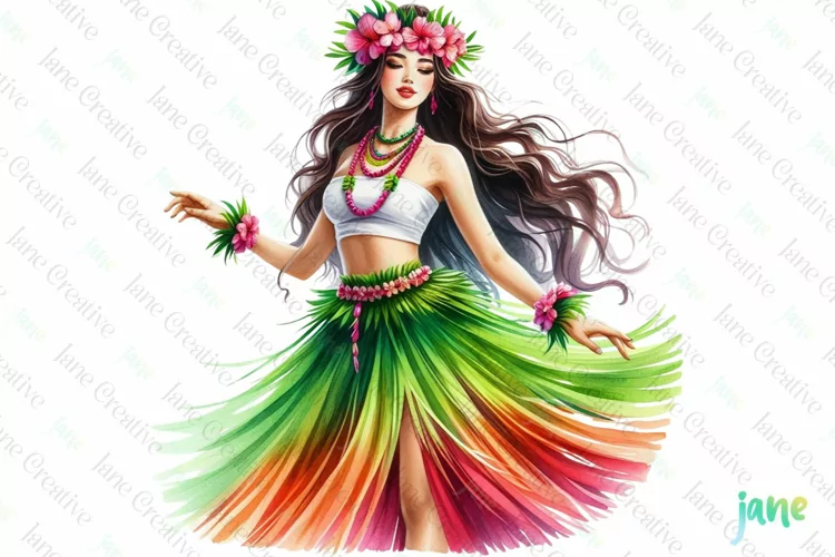 Watercolor Hawaiian Woman Sublimation