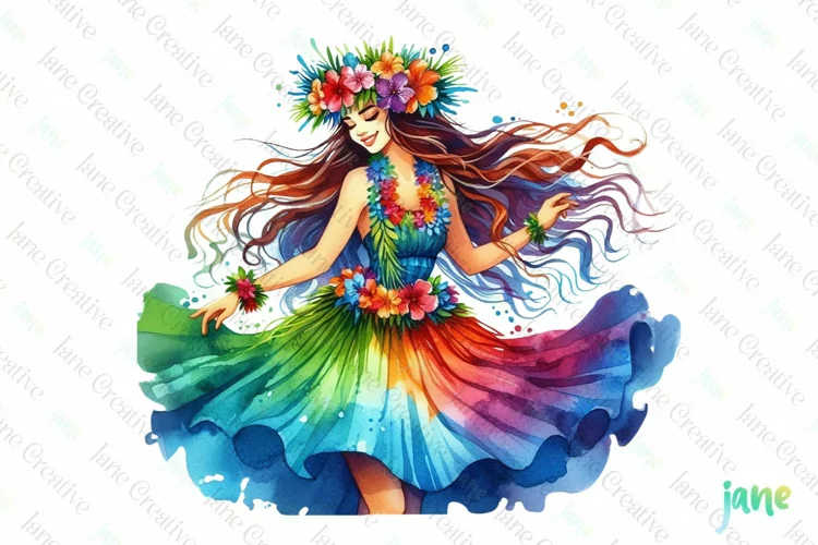 Watercolor Hawaiian Woman Sublimation