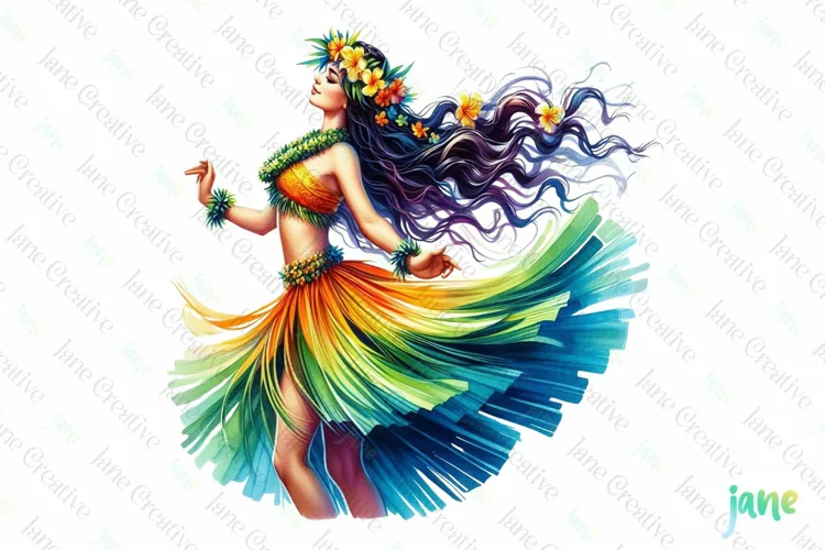 Watercolor Hawaiian Woman Sublimation