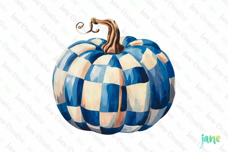 Watercolor Pumpkin Blue Fall Clipart