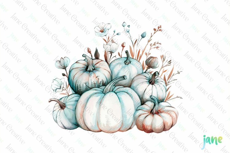 Watercolor Pumpkin Blue Fall Clipart