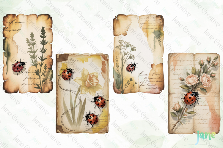 Ladybug Junk Journal Page Clipart