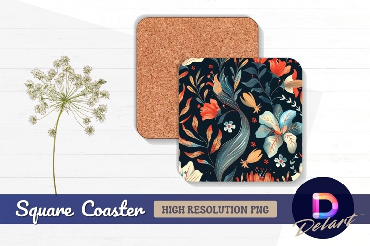 Elegant floral pattern Square Coaster PNG