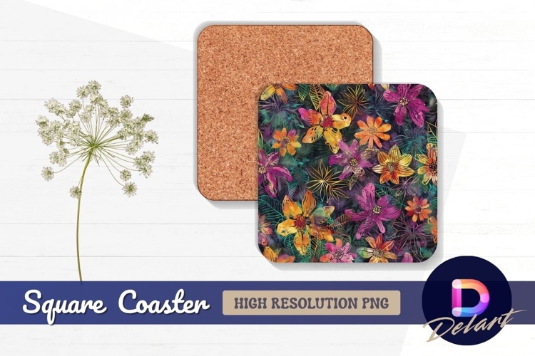 Colorful tropical floral pattern for Square Coaster PNG