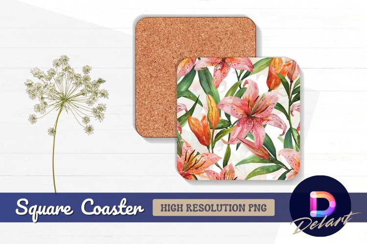 Watercolor lily floral Square Coaster PNG