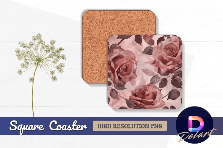 Pink roses floral Square Coaster PNG