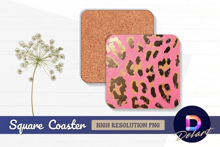Pink and gold leopard print texture Square Coaster PNG