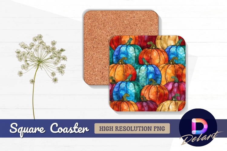 Colorful watercolor pumpkin Square Coaster PNG