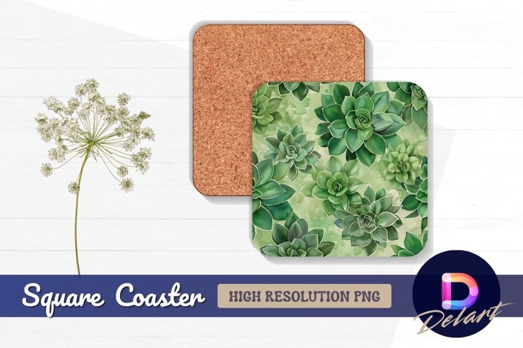 Green succulent Square Coaster PNG